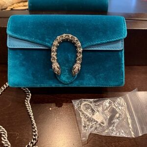 Gucci Teal Velvet Mini Dionysus with Silver Chain